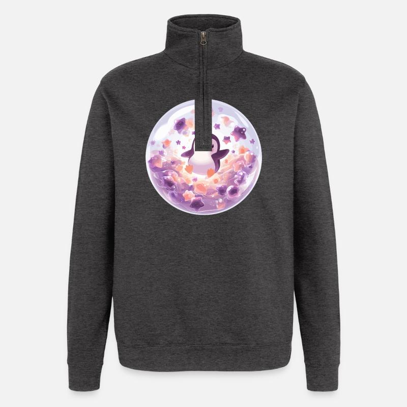 Penguin in bubble ball - Quarter-Zip Sweatshirt - charcoal grey