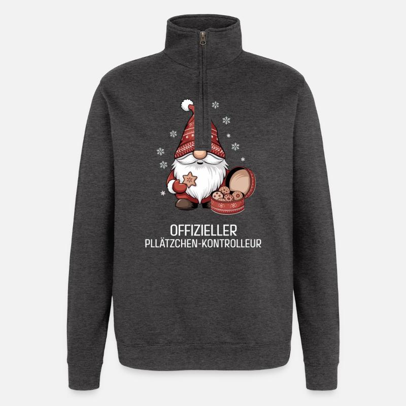 Weihnachtsgnom mit Plätzchen - Quarter-Zip-Sweatshirt - Anthrazit