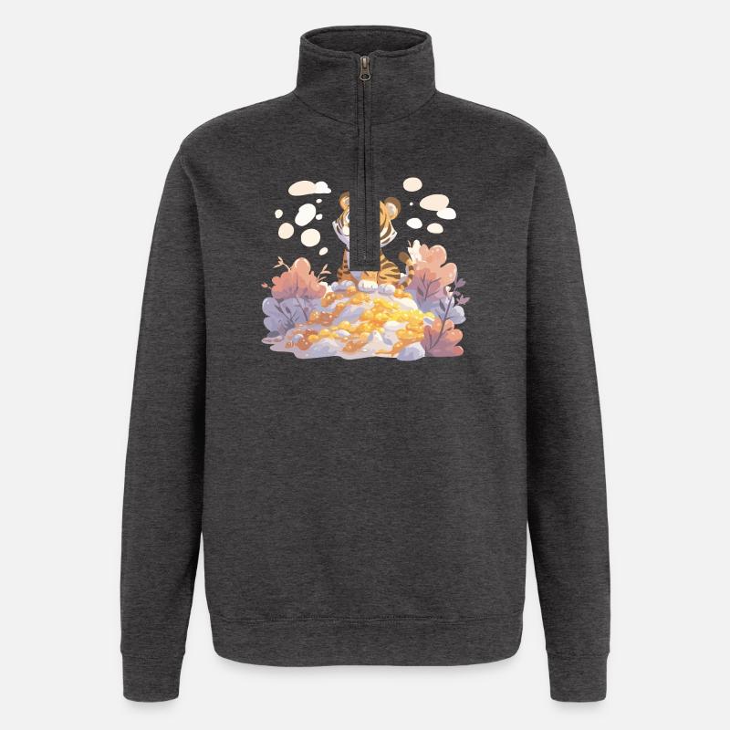 Tigerjunge auf Goldschatz im Herbstwald - Quarter-Zip-Sweatshirt - Anthrazit