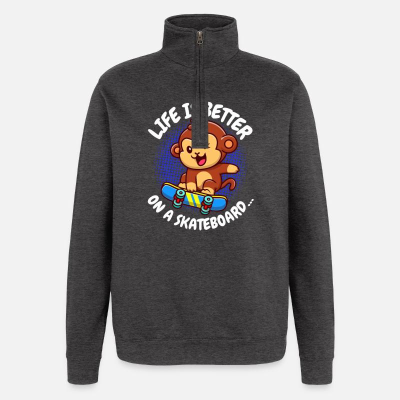 Life Is Better Skateboard Affe Monkey - Quarter-Zip-Sweatshirt - Anthrazit