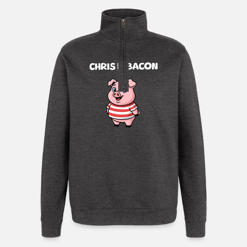 Chris P. Bacon - Cute Pig - Quarter-Zip Sweatshirt - charcoal grey