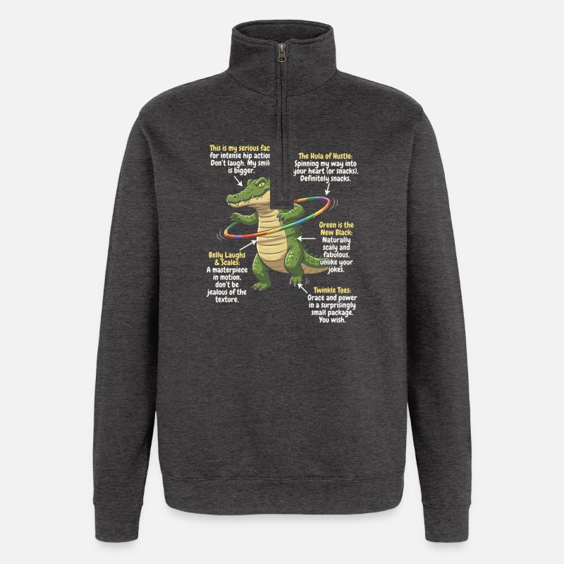 Karikatur-Alligator mit Regenbogen-Reif - Quarter-Zip-Sweatshirt - Anthrazit