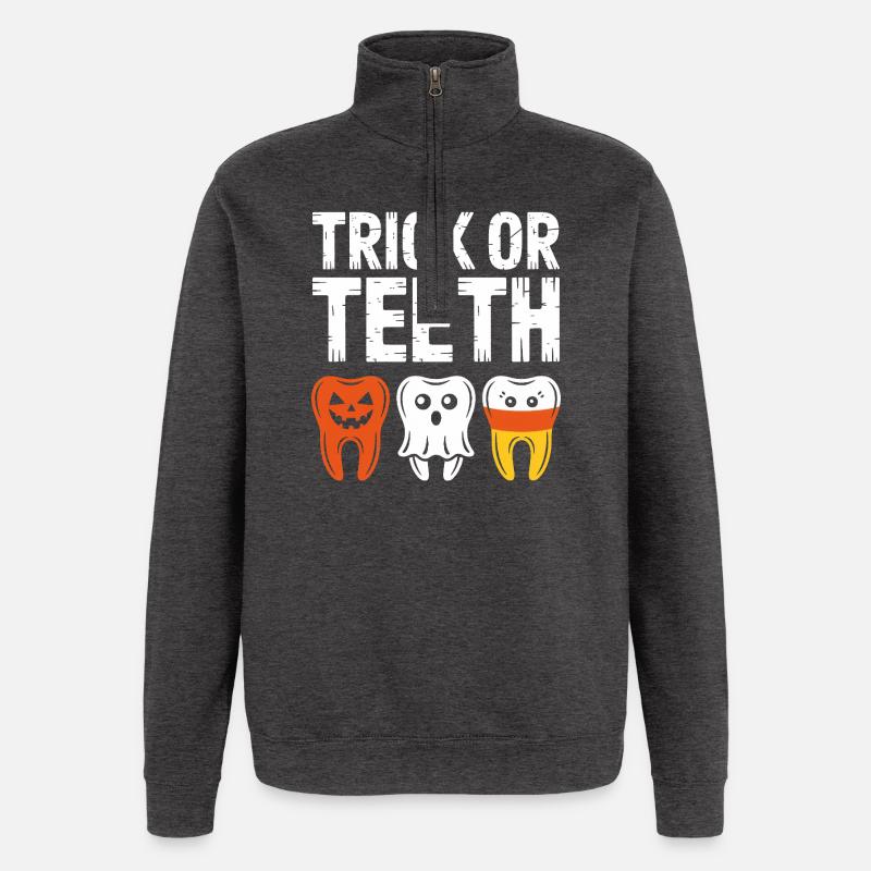 Trick or Teeth Halloween Trio - Quarter-Zip Sweatshirt - charcoal grey
