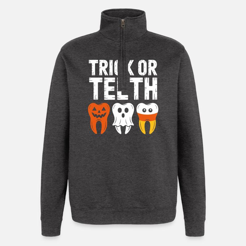 Trick oder Teeth Halloween-T-Shirt - Quarter-Zip-Sweatshirt - Anthrazit