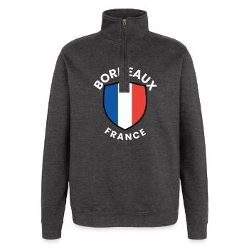 Bordeaux France Shield Design - Quarter-Zip Sweatshirt - charcoal grey - Front - AI Model Female 172 light (172cm) & AI Model Male 178 dark (178cm)