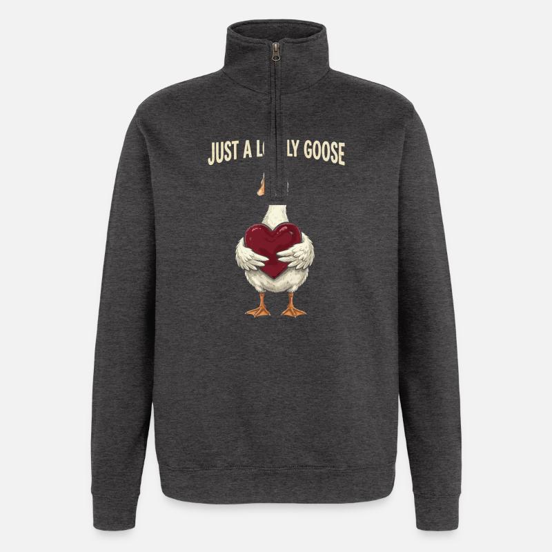 Oie amoureuse pour la Saint-Valentin - Sweat à zip 1/4 - charbon