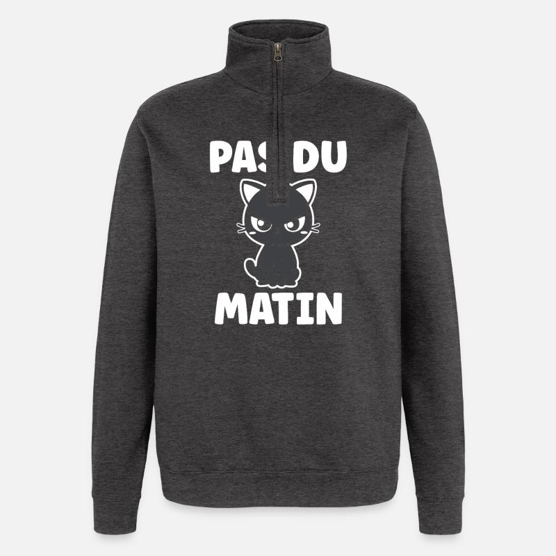 Chat grognon Pas du matin - Quarter-Zip Sweatshirt - charcoal grey