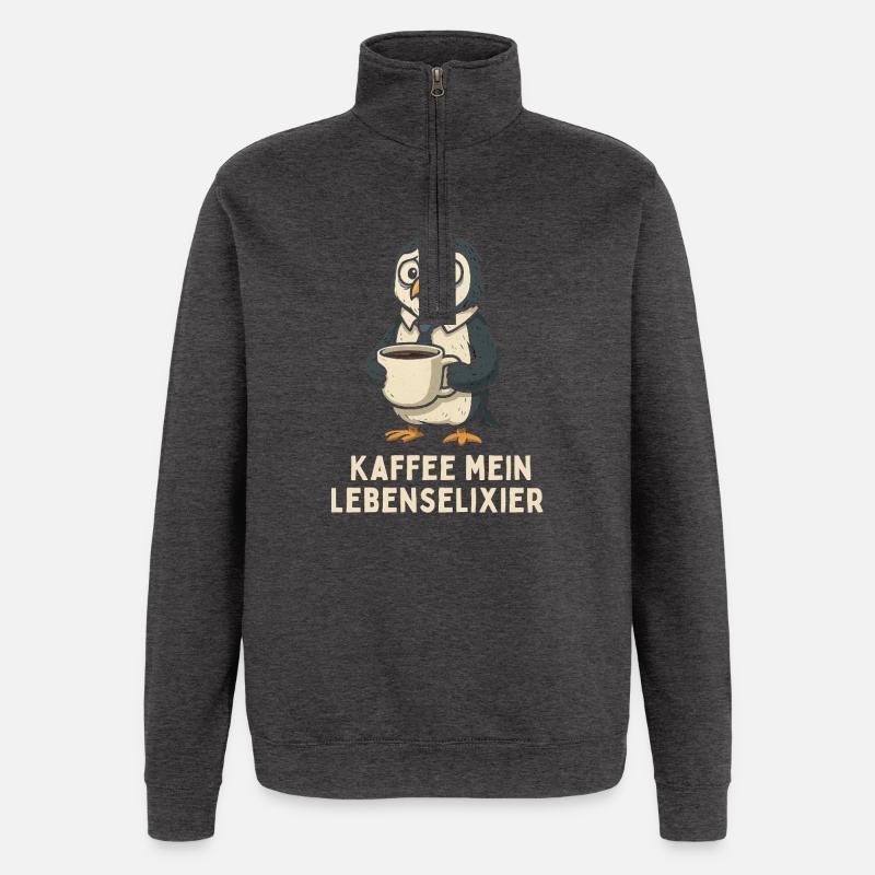 Coffee Elixir of Life Penguin - Quarter-Zip Sweatshirt - charcoal grey