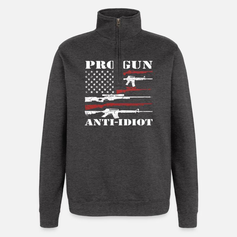 Pro-Waffen, Anti-Idiot - Quarter-Zip-Sweatshirt - Anthrazit