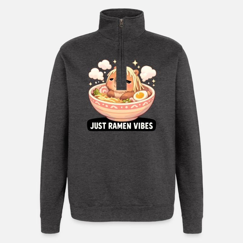 Ambiance capybara avec ramen - Sweat à zip 1/4 - charbon