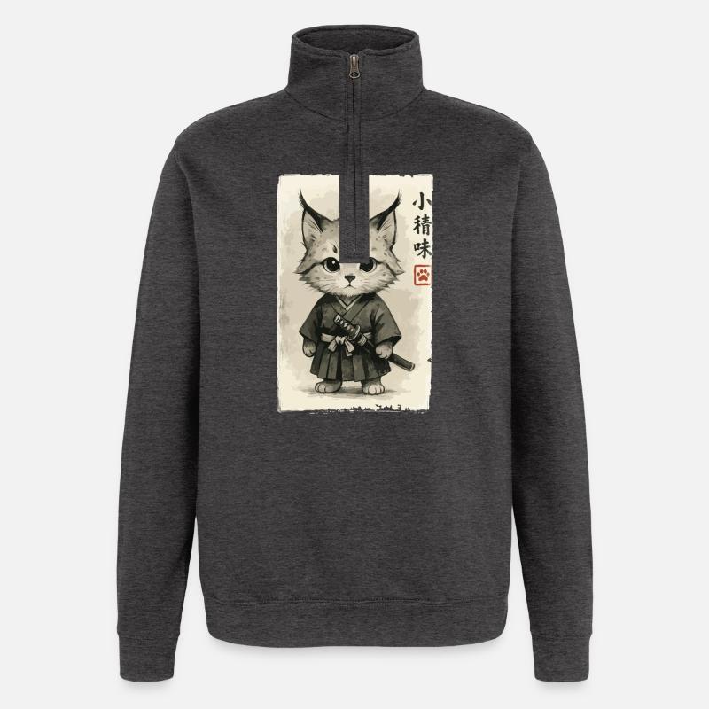 Katzen Samurai  - Quarter-Zip-Sweatshirt - Anthrazit