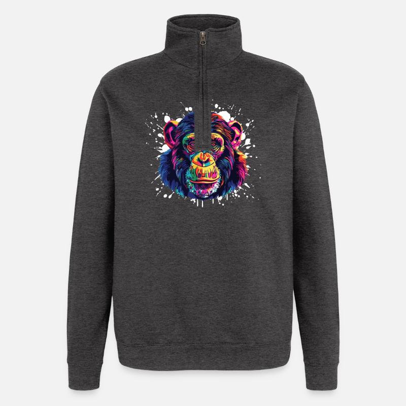 Monkey Portrait Splash - Quarter-Zip Sweatshirt - charcoal grey