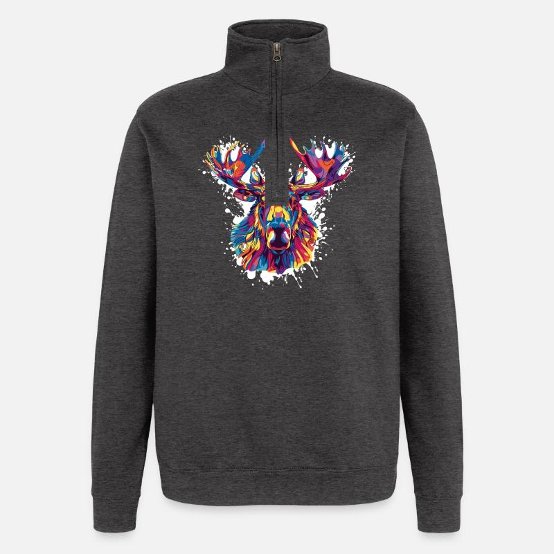 Hirsch Reh Farbklecks - Quarter-Zip-Sweatshirt - Anthrazit