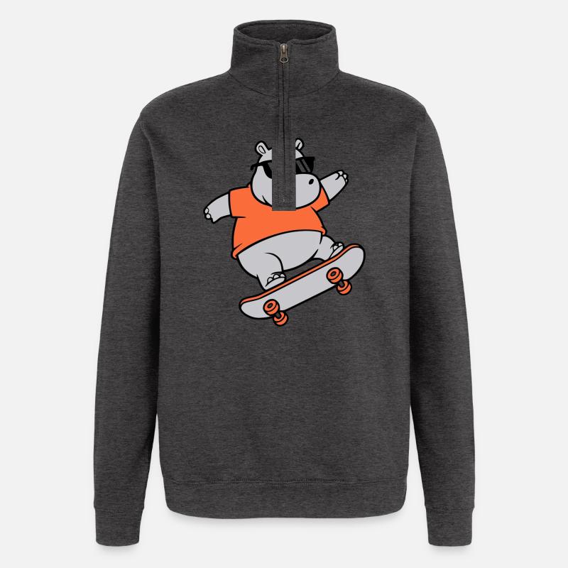 Cooles Nilpferd Skater Skateboard Vektor - Quarter-Zip-Sweatshirt - Anthrazit