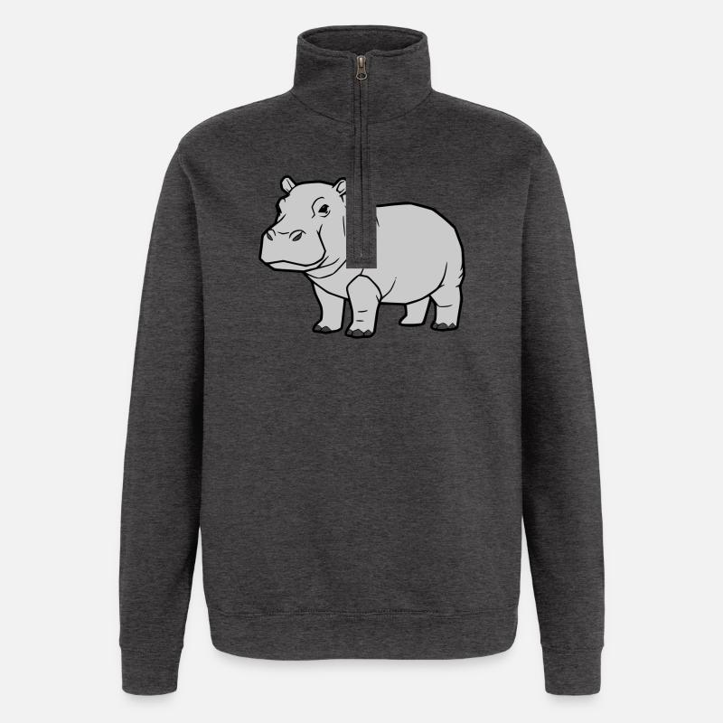 Nilpferd Stehend Comic Tier Zoo - Quarter-Zip-Sweatshirt - Anthrazit