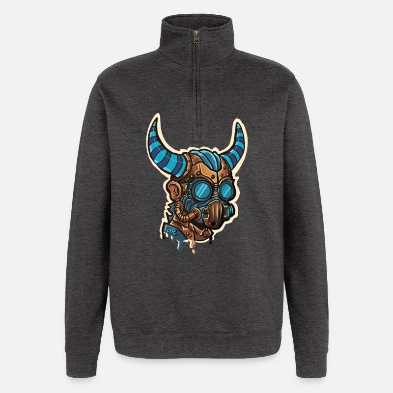 Bluish Horned Steampunk Mask - Quarter-Zip Sweatshirt - charcoal grey
