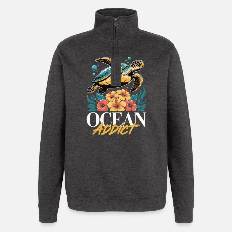 Sea Turtle Ocean Addict Design - Sweat à zip 1/4 - charbon