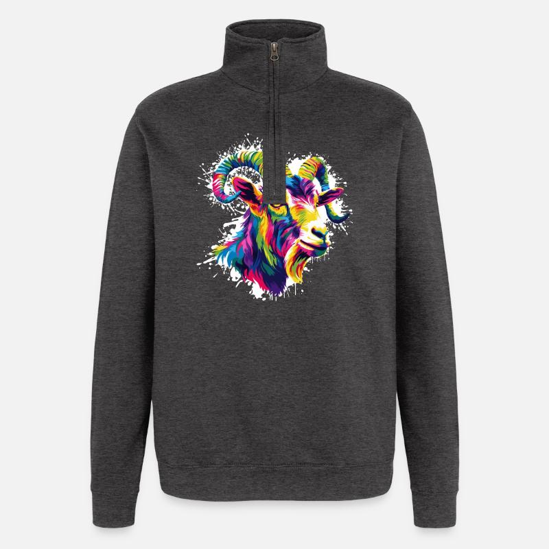 Bunter Widder Kopf  - Quarter-Zip-Sweatshirt - Anthrazit