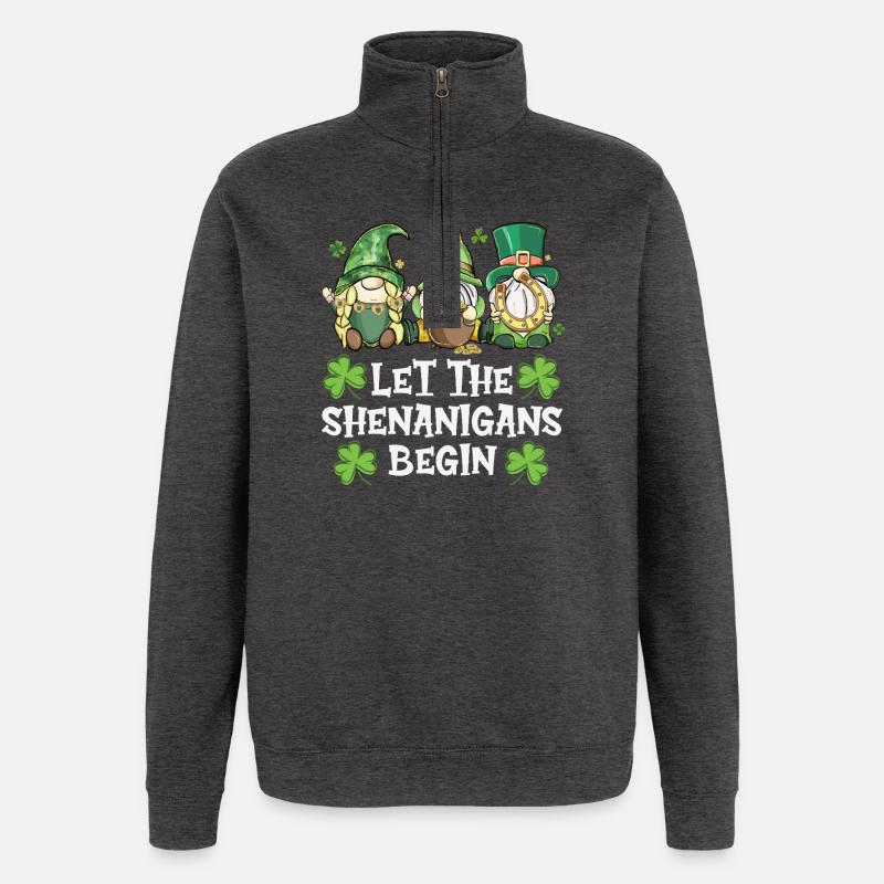 Lasst die Eskapaden beginnen: Irisches Gnom-Design - Quarter-Zip-Sweatshirt - Anthrazit