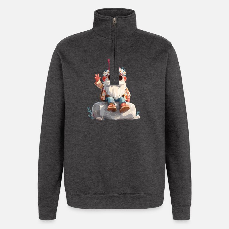 Sommergnom mit Blumenkranz - Quarter-Zip-Sweatshirt - Anthrazit