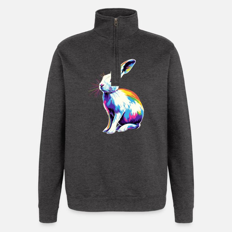 Mountain Rabbit Arctic Hare Albino Rabbit White Rabbit - Quarter-Zip Sweatshirt - charcoal grey