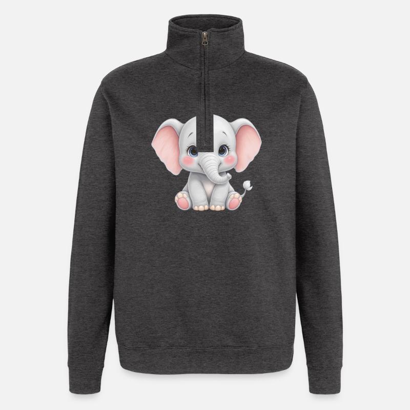 Dessin animé câlin bébé éléphant - Sweat à zip 1/4 - charbon