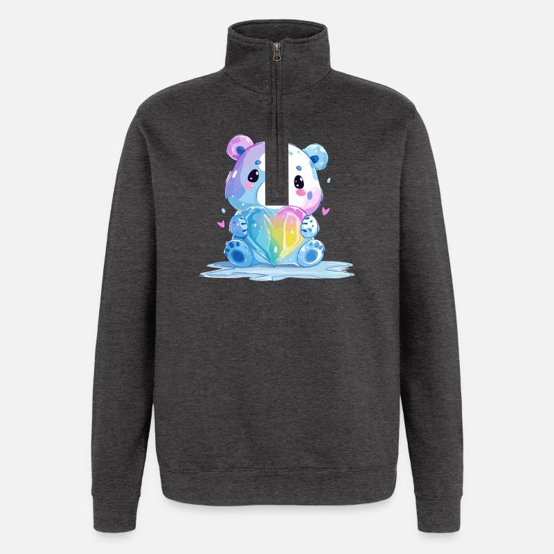 Süßer Eisbär mit Regenbogenherz - Quarter-Zip-Sweatshirt - Anthrazit