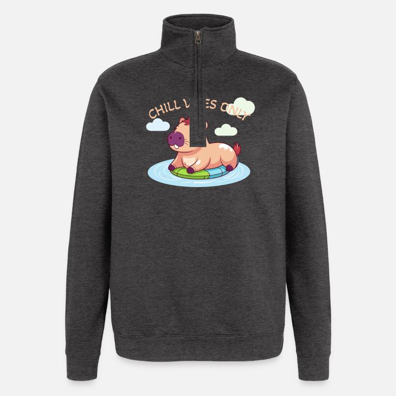 Cute Capybara - Capybara on Surfboard - Quarter-Zip Sweatshirt - charcoal grey
