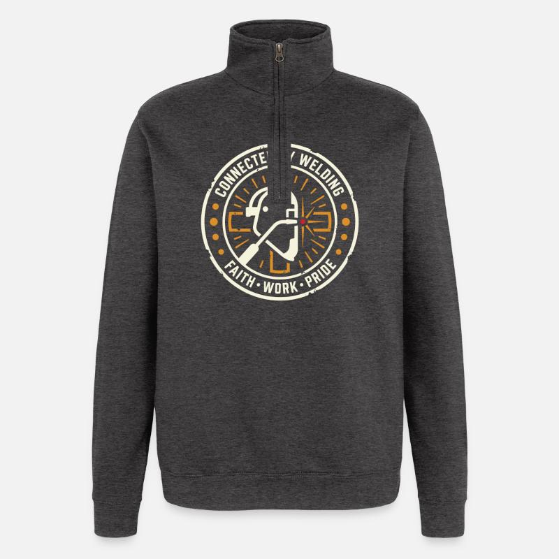Connected By Welding Welder Emblem - Quarter-Zip Sweatshirt - charcoal grey