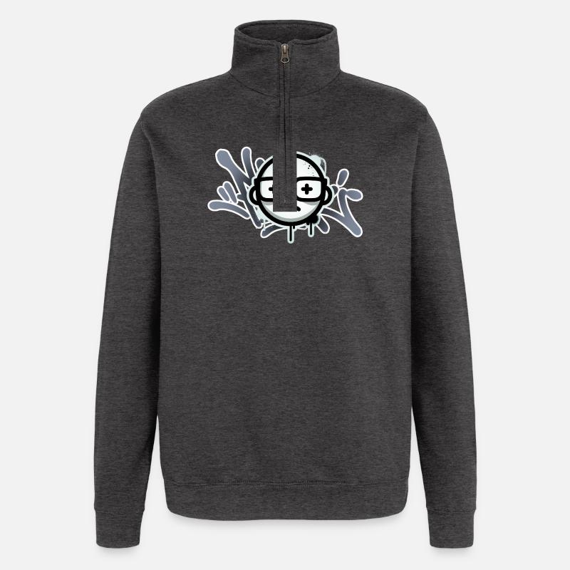 Sad graffiti face with glasses - Quarter-Zip Sweatshirt - charcoal grey