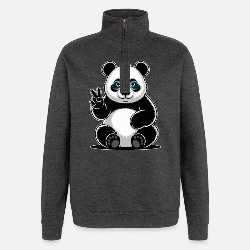 Dessin animé Panda Peace Sign - Sweat à zip 1/4 - charbon