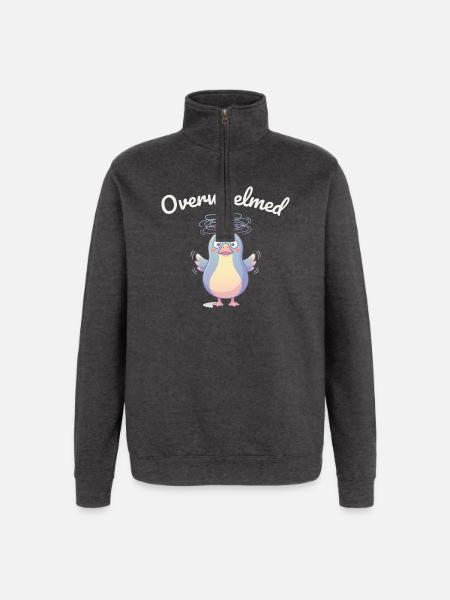 Overwhelmed Bird Cartoon Style - Quarter-Zip Sweatshirt - charcoal grey