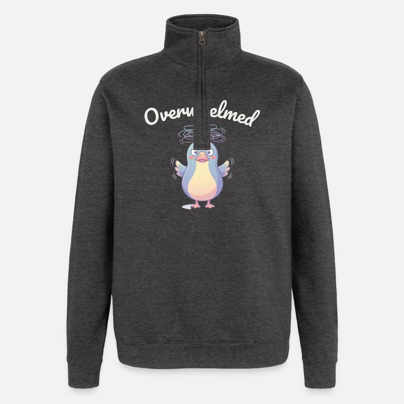 Overwhelmed Bird Cartoon Style - Quarter-Zip Sweatshirt - charcoal grey