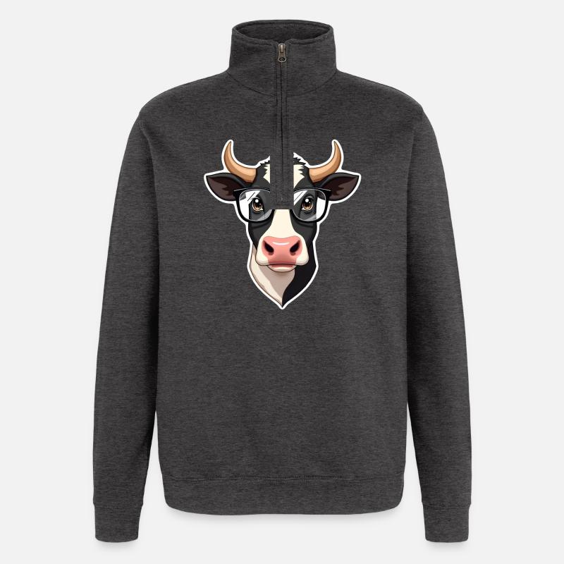 Kuh mit Brille - Quarter-Zip-Sweatshirt - Anthrazit