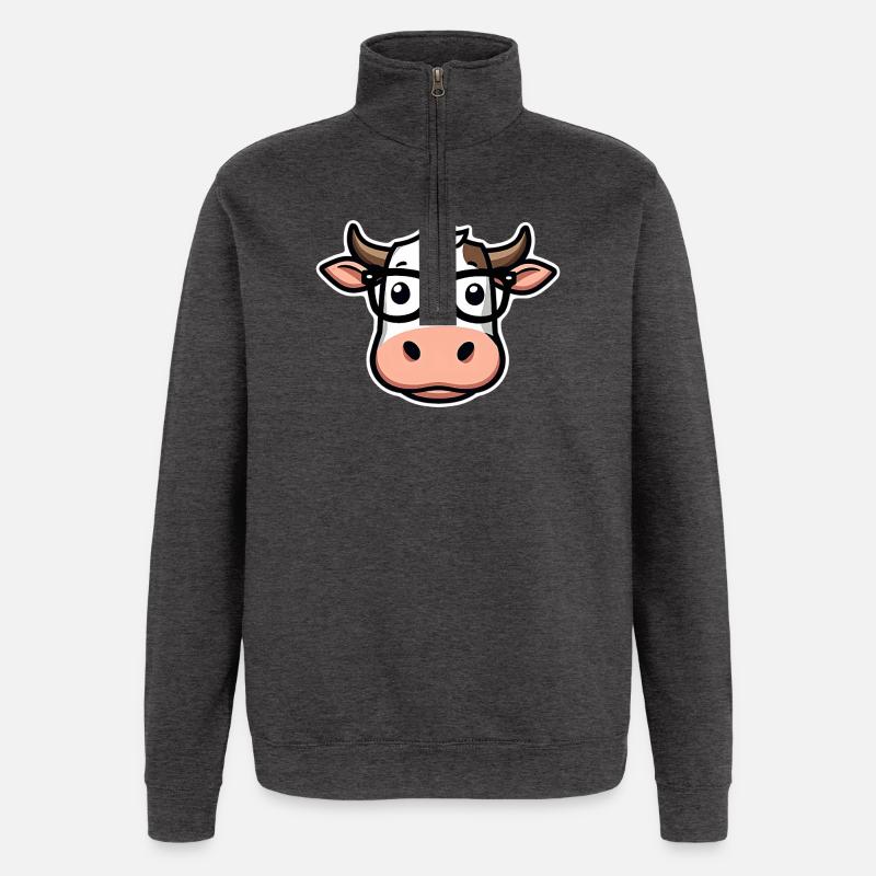Kuh mit Brille  - Quarter-Zip-Sweatshirt - Anthrazit