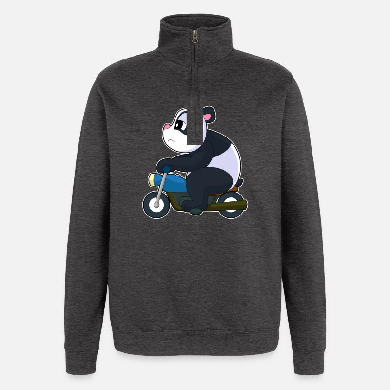 Panda Motorcycle - Quarter-Zip Sweatshirt - charcoal grey