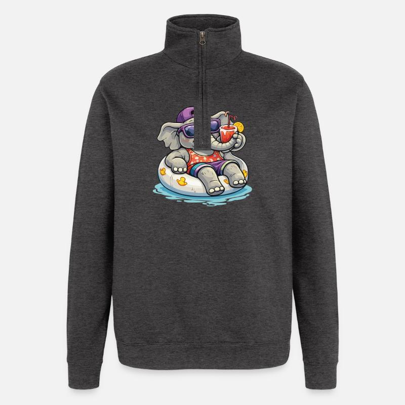 Éléphant de plage avec boisson - Sweat à zip 1/4 - charbon