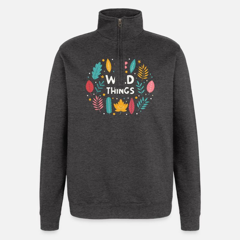 Wild Things Floral Pattern - Quarter-Zip Sweatshirt - charcoal grey