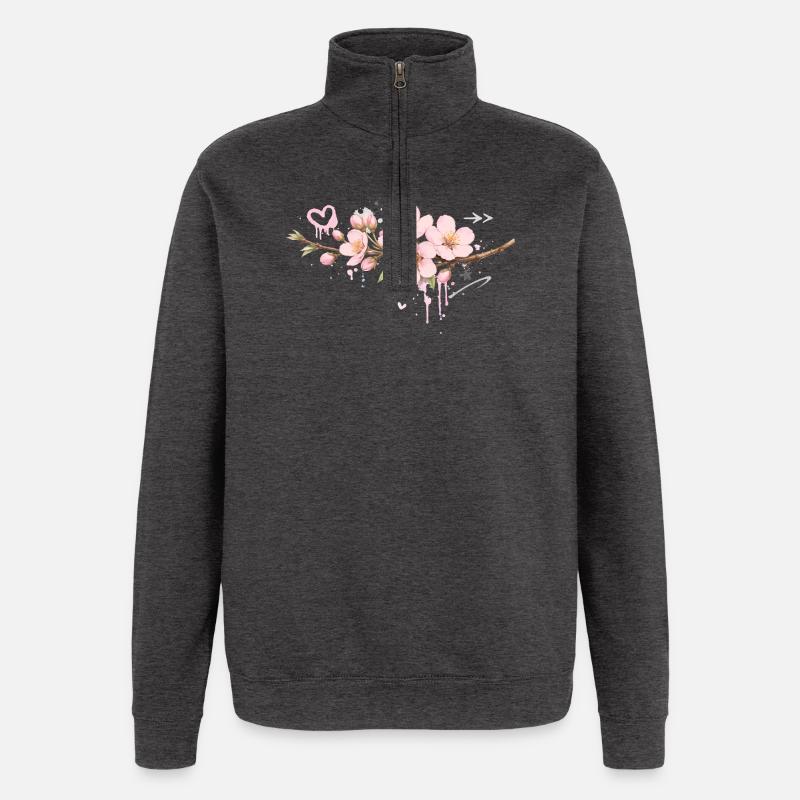 Kirsebærblomstergren i graffiti-stil - Sweatshirt med 1/4 lynlås - charcoal