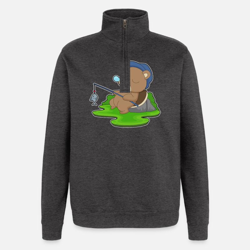 Pêche au castor - Sweat à zip 1/4 - charbon
