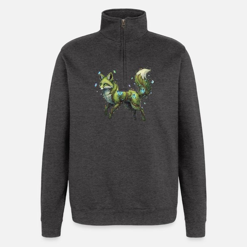 Green Fox Magic Butterfly - Quarter-Zip Sweatshirt - charcoal grey