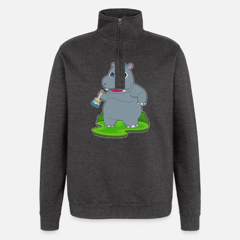 Nilpferd Maler Pinsel Malen - Quarter-Zip-Sweatshirt - Anthrazit