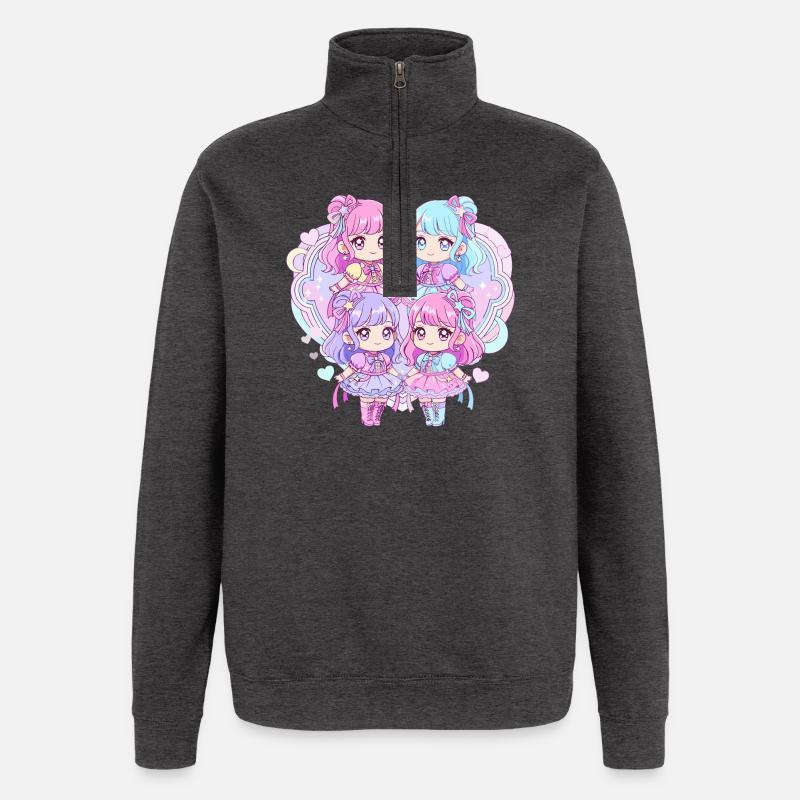 Quatuor Kawaii Pastel - Sweat à zip 1/4 - charbon