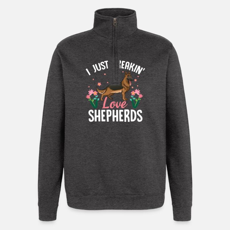 Liebe Schäferhunde mit Blumenmotiv - Sweatshirt med 1/4 lynlås - charcoal