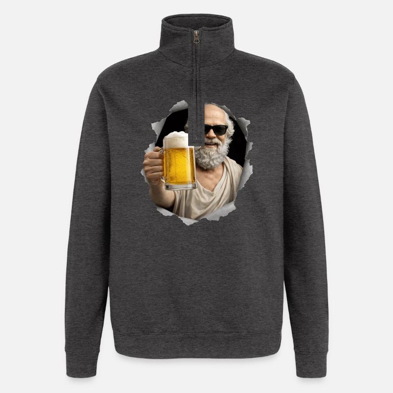 Socrates mit Bier und Sonnenbrille - Quarter-Zip-Sweatshirt - Anthrazit