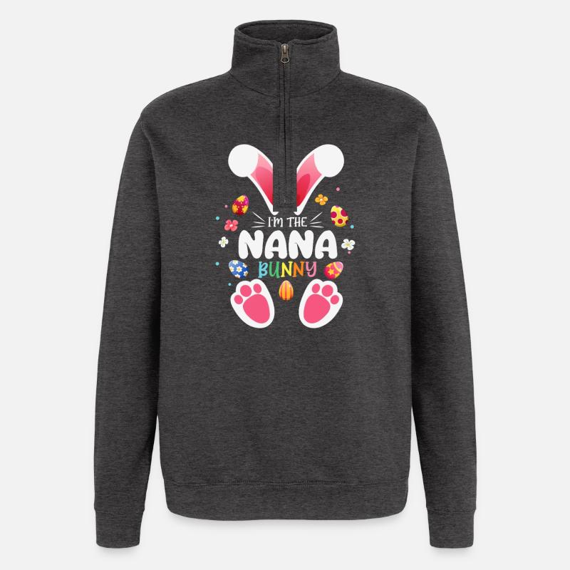 Nana Bunny Easter Charm - Quarter-Zip Sweatshirt - charcoal grey