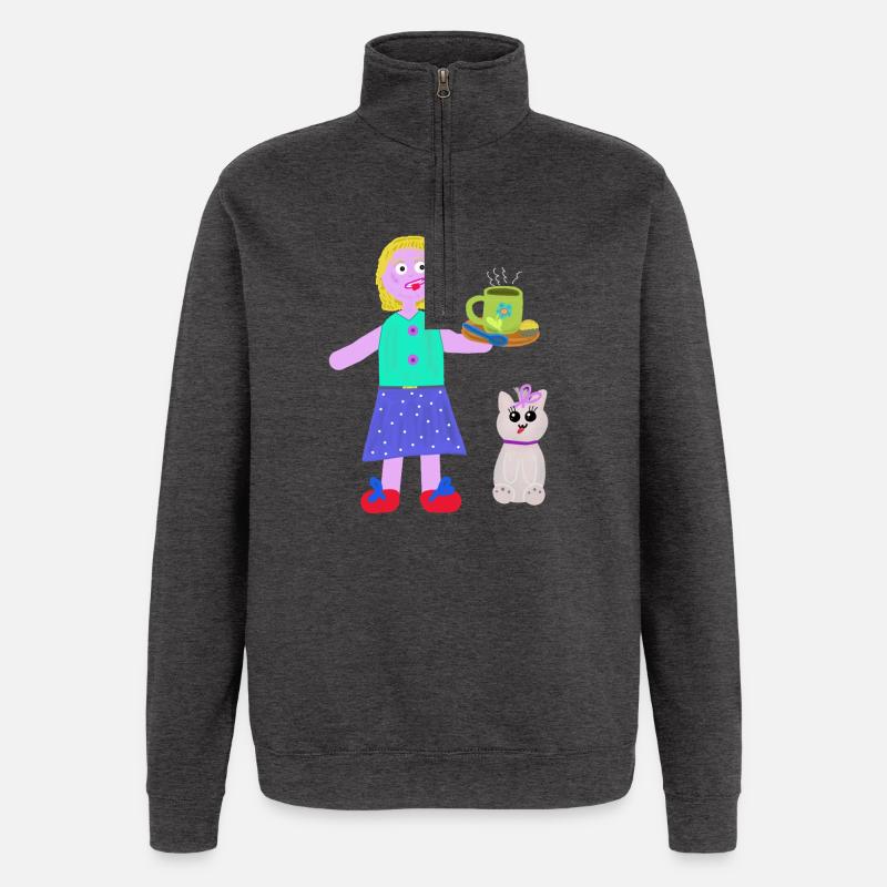 Fille joyeuse Café Praliné Chat - Sweat à zip 1/4 - charbon