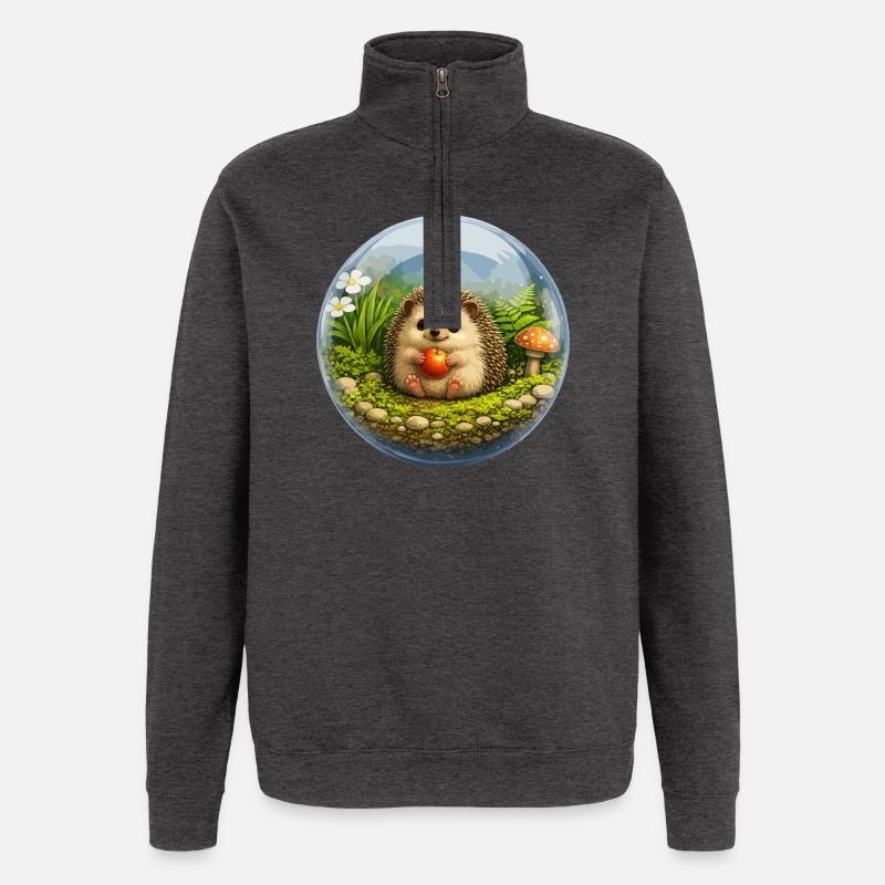 Igel in Glaskugel mit Waldszene - Quarter-Zip-Sweatshirt - Anthrazit
