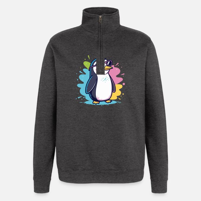Bunter, cooler Ploppinguin mit Brille - Quarter-Zip-Sweatshirt - Anthrazit