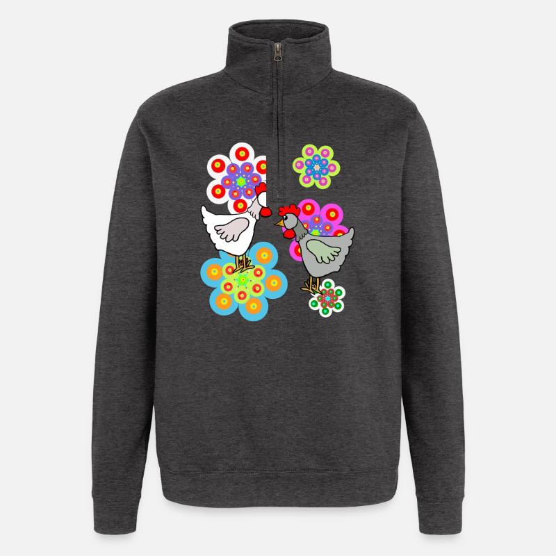Bunte Hühner Henne Retro Henne Kinder - Quarter-Zip-Sweatshirt - Anthrazit